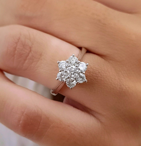 Anello solitario fiore con - a,